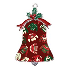 Ugly Sweater Wrapping Paper Metal Holly Leaf Bell Ornament by artworkshop