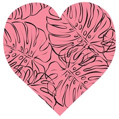 Pink Monstera Wooden Puzzle Heart by ConteMonfrey