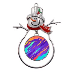 Multicolored Abstract Background Metal Snowman Ornament by Apen