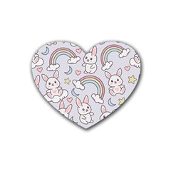 Seamless Pattern With Cute Rabbit Character Rubber Coaster (heart) by Apen
