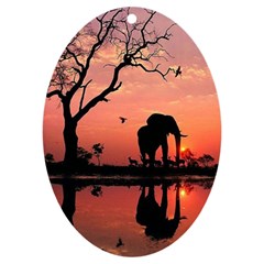 Elephant Landscape Tree Africa Sunset Safari Wild Uv Print Acrylic Ornament Oval by Jatiart