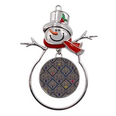 Pattern Flower Design Metal Snowman Ornament by Ravend
