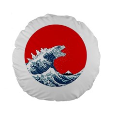 The Great Wave Of Kaiju Standard 15  Premium Round Cushions by Cendanart