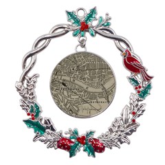 Vintage London Map Metal X mas Wreath Holly Leaf Ornament by Cendanart