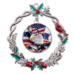 United States Of America Images Independence Day Metal X mas Wreath Holly Leaf Ornament by Ket1n9