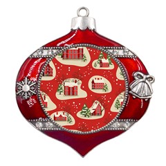 Christmas New Year Seamless Pattern Metal Snowflake And Bell Red Ornament by Ket1n9
