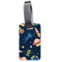 Seamless Pattern With Funny Alien Cat Galaxy Luggage Tag (two Sides) by Ndabl3x