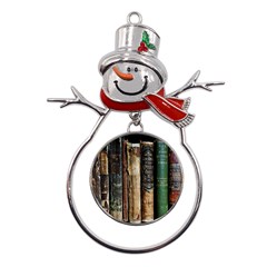 Assorted Color Books Old Macro Metal Snowman Ornament by Cendanart