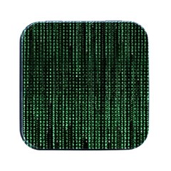 Green Matrix Code Illustration Digital Art Portrait Display Square Metal Box (black) by Cendanart