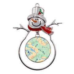 Background School Doodles Graphic Metal Snowman Ornament by Bedest