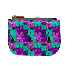Magenta & Cyan Seamless Halloween Cats Print Mini Coin Purse by CoolDesigns