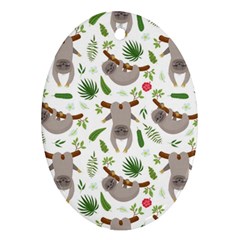 Seamless Pattern With Cute Sloths Oval Ornament (two Sides) by Bedest