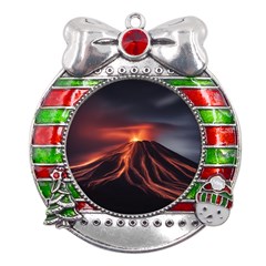 Volcanic Eruption Metal X mas Ribbon With Red Crystal Round Ornament by Proyonanggan