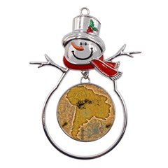 Vintage Map Of The World Continent Metal Snowman Ornament by Proyonanggan