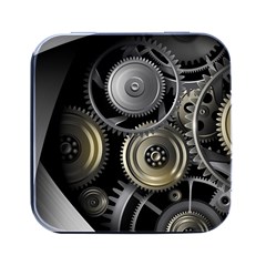 Abstract Style Gears Gold Silver Square Metal Box (black) by Cemarart