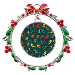 Bird Pattern Colorful Metal X mas Wreath Ribbon Ornament by Cemarart