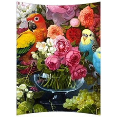 Flower And Parrot Art Flower Painting Back Support Cushion by Cemarart