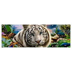 White Tiger Peacock Animal Fantasy Water Summer Banner And Sign 12  X 4  by Cemarart