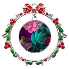 Flowers, Mate, Pink, Purple, Stock Wall Metal X mas Wreath Ribbon Ornament by nateshop
