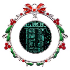 Tardis Doctor Who Technology Number Communication Metal X mas Wreath Ribbon Ornament by Cemarart