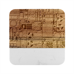Pattern Design Art Techno  Dj Music Retro Music Device Marble Wood Coaster (square) by Cemarart