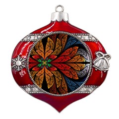 Fractals, Floral Ornaments, Rings Metal Snowflake And Bell Red Ornament by nateshop