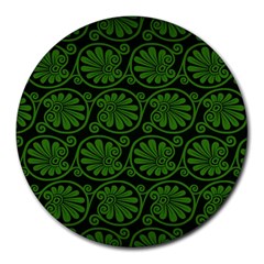 Green Floral Pattern Floral Greek Ornaments Round Mousepad by nateshop