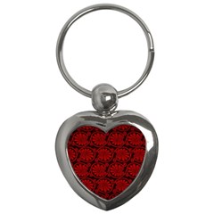 Red Floral Pattern Floral Greek Ornaments Key Chain (heart) by nateshop