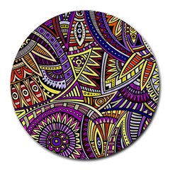 Violet Paisley Background, Paisley Patterns, Floral Patterns Round Mousepad by nateshop