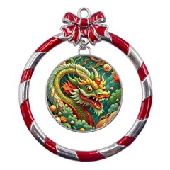 Chinese New Year ¨c Year Of The Dragon Metal Red Ribbon Round Ornament by Valentinaart