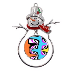 Liquid Warp Background Orange Blue Metal Snowman Ornament by Cemarart
