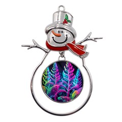 Spring Flower Neon Wallpaper Metal Snowman Ornament by Cemarart