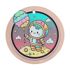 Boy Astronaut Cotton Candy Childhood Fantasy Tale Literature Planet Universe Kawaii Nature Cute Clou Round Ornament (two Sides) by Maspions