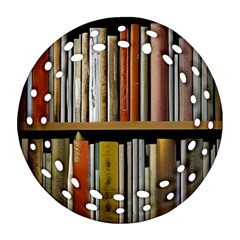 Book Nook Books Bookshelves Comfortable Cozy Literature Library Study Reading Reader Reading Nook Ro Round Filigree Ornament (two Sides) by Maspions