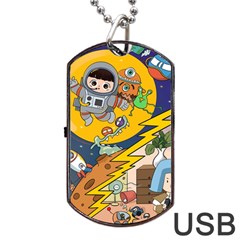 Astronaut Moon Monsters Spaceship Universe Space Cosmos Dog Tag Usb Flash (two Sides) by Maspions