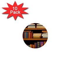 Book Nook Books Bookshelves Comfortable Cozy Literature Library Study Reading Room Fiction Entertain 1  Mini Buttons (10 Pack)  by Maspions