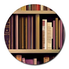 Books Bookshelves Office Fantasy Background Artwork Book Cover Apothecary Book Nook Literature Libra Round Mousepad by Grandong