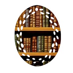 Room Interior Library Books Bookshelves Reading Literature Study Fiction Old Manor Book Nook Reading Oval Filigree Ornament (two Sides) by Grandong
