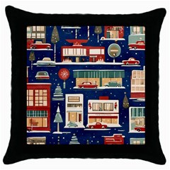 Cars Snow City Landscape Vintage Old Time Retro Pattern Throw Pillow Case (black) by Maspions