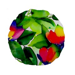 Watercolor Flowers Leaves Foliage Nature Floral Spring Standard 15  Premium Round Cushions by Maspions
