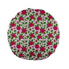Flowers Leaves Roses Pattern Floral Nature Background Standard 15  Premium Round Cushions by Maspions