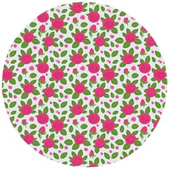 Flowers Leaves Roses Pattern Floral Nature Background Wooden Puzzle Round by Maspions