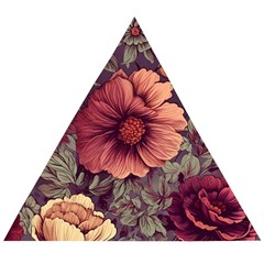 Flowers Pattern Texture Design Nature Art Colorful Surface Vintage Wooden Puzzle Triangle by Maspions