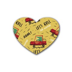Childish Seamless Pattern With Dino Driver Rubber Coaster (heart) by Apen