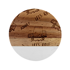 Childish Seamless Pattern With Dino Driver Marble Wood Coaster (round) by Apen
