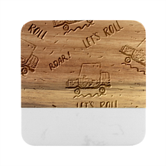 Childish Seamless Pattern With Dino Driver Marble Wood Coaster (square) by Apen