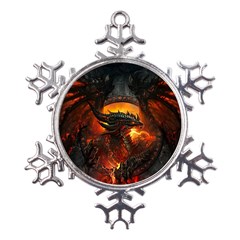 Dragon Fire Fantasy Art Metal Large Snowflake Ornament by Maspions