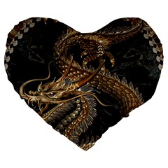 Fantasy Dragon Pentagram Large 19  Premium Flano Heart Shape Cushions by Maspions