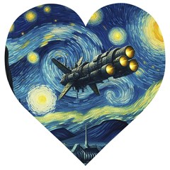 Spaceship Starry Night Van Gogh Painting Wooden Puzzle Heart by Maspions