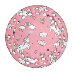 Cute Unicorn Seamless Pattern Round Filigree Ornament (two Sides) by Apen